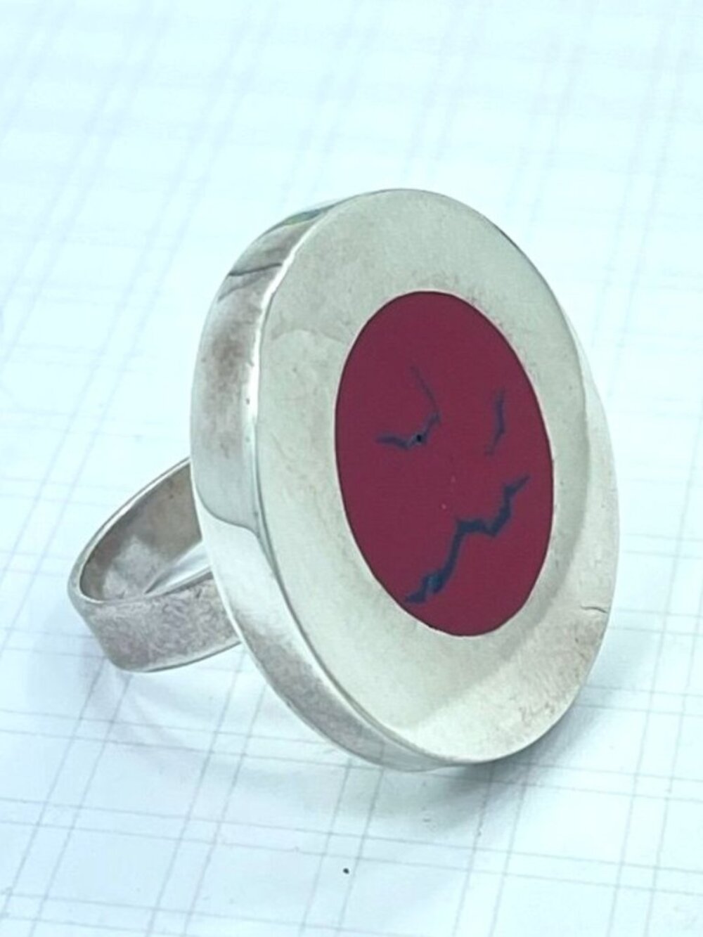 Mexican Silver-Plated Red Stone Statement Ring Adjustable Size 7.5 - Picture 2 of 7